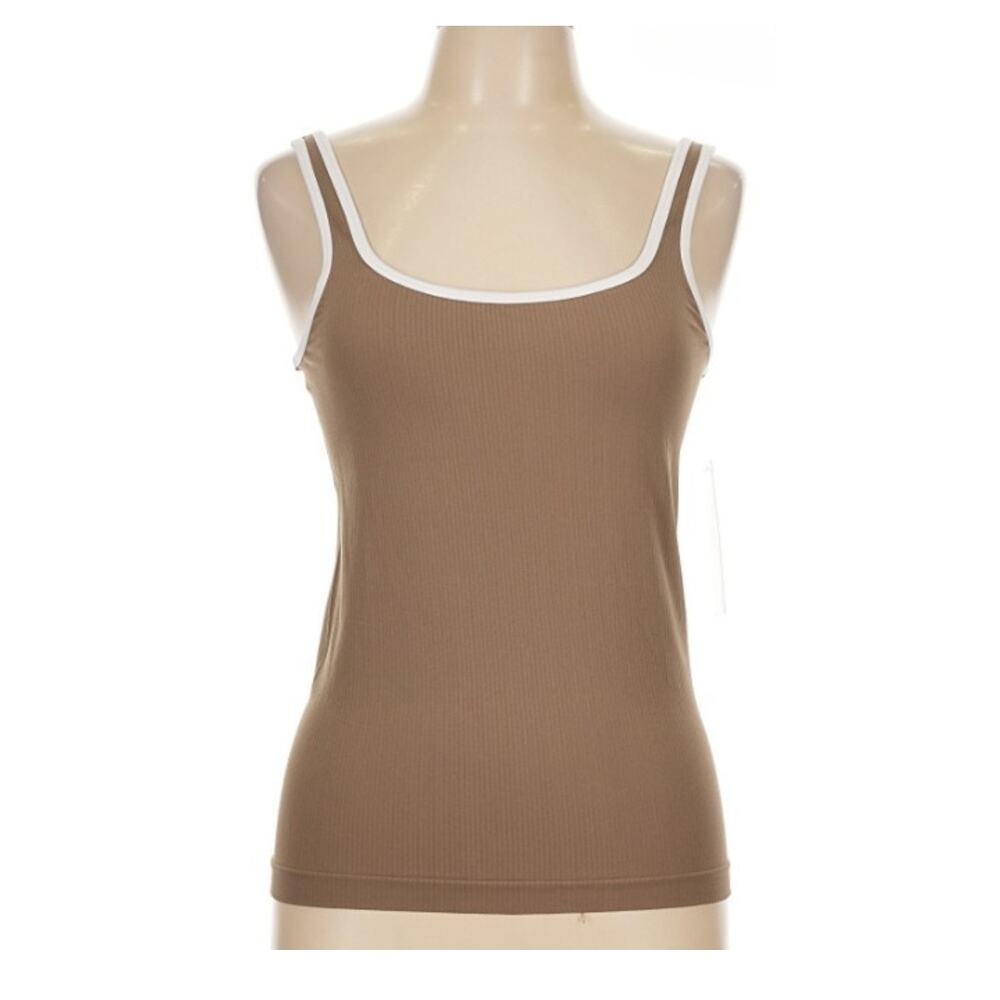 Athleta Large Womens Athletic Tank Ribbed Tan Brown NWT